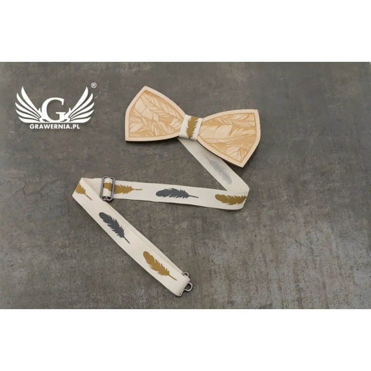Wooden Bow Tie - Feathers - Laser Cut and Engraved - MDR043