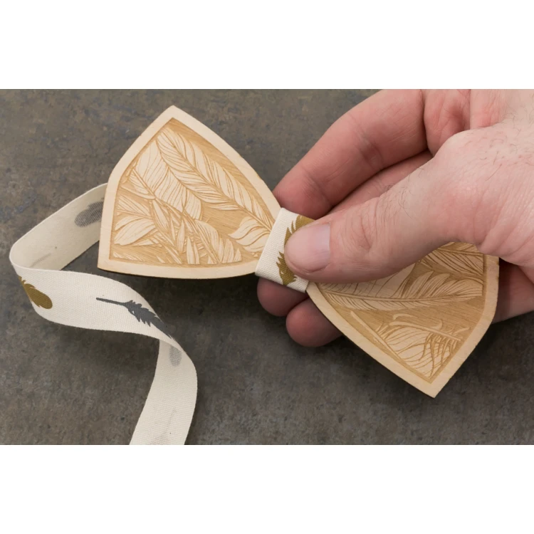 Wooden Bow Tie - Feathers - Laser Cut and Engraved - MDR043