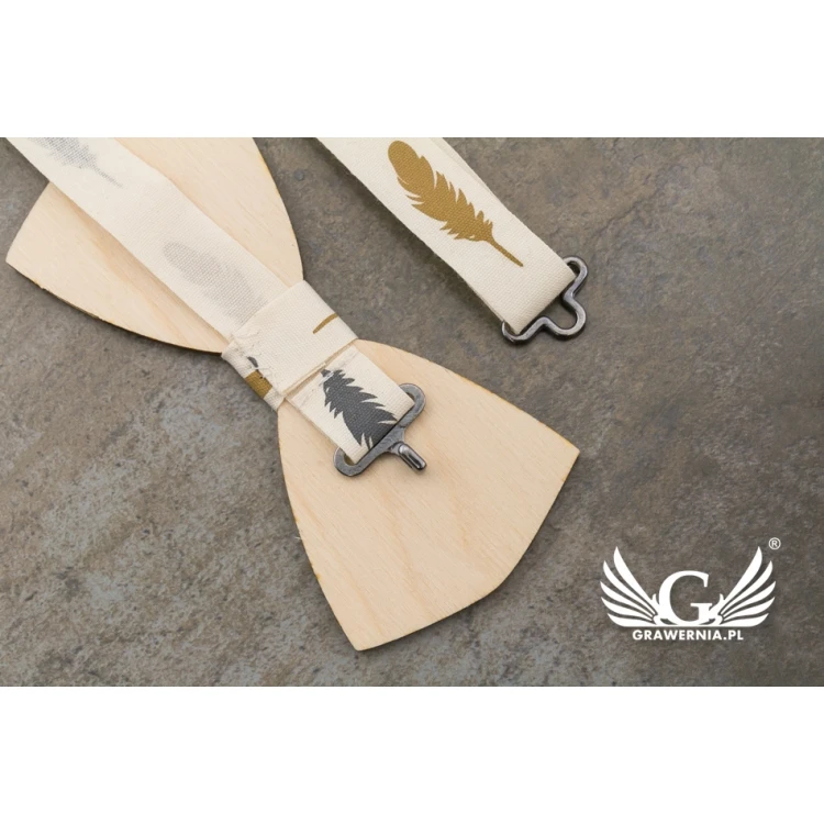 Wooden Bow Tie - Feathers - Laser Cut and Engraved - MDR043