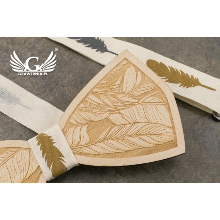 Wooden Bow Tie - Feathers - Laser Cut and Engraved - MDR043