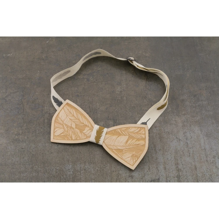 Wooden Bow Tie - Feathers - Laser Cut and Engraved - MDR043