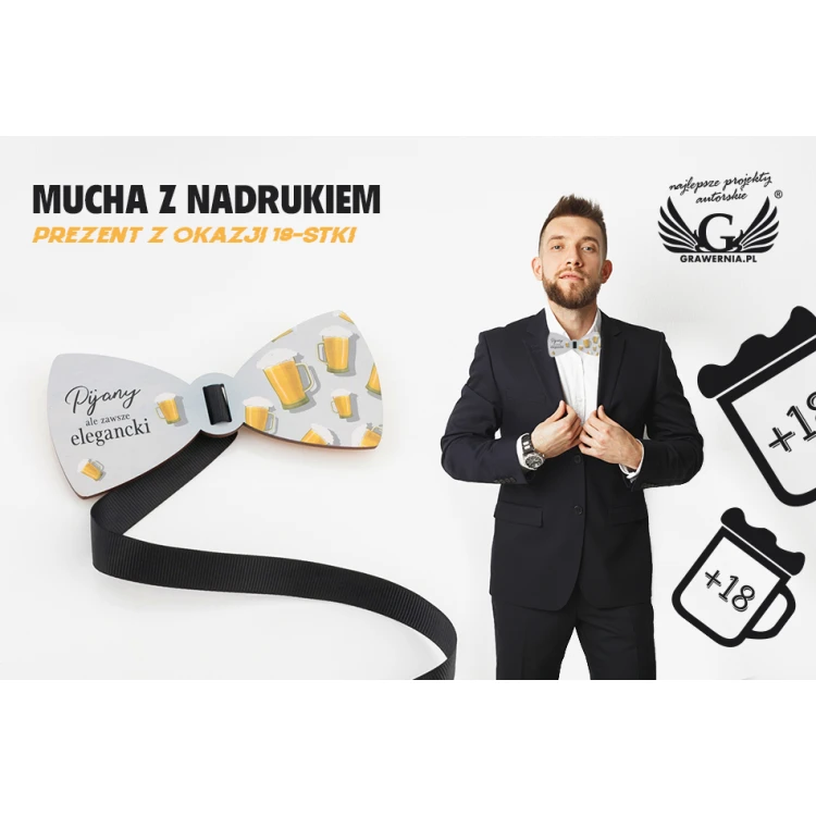 Wooden Bow Tie with Funny Graphics - 18th Birthday Gift - MDR044