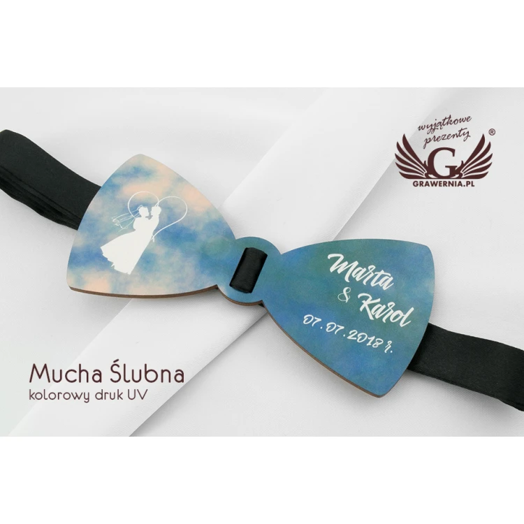 Wooden Bow Tie with Wedding Motif - Colorful UV Print - MDR032