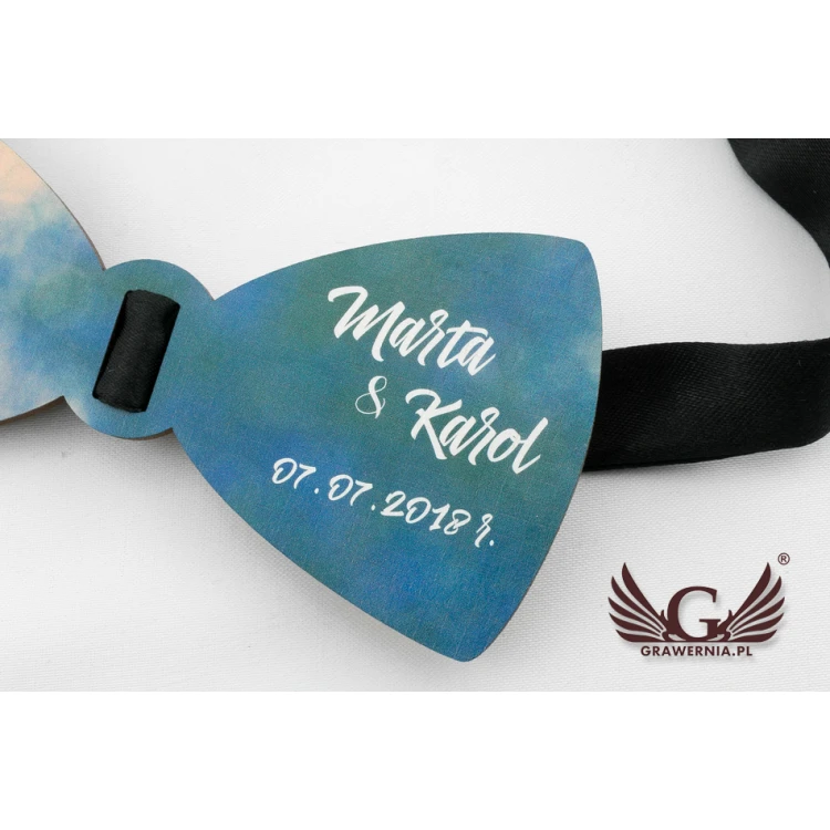 Wooden Bow Tie with Wedding Motif - Colorful UV Print - MDR032