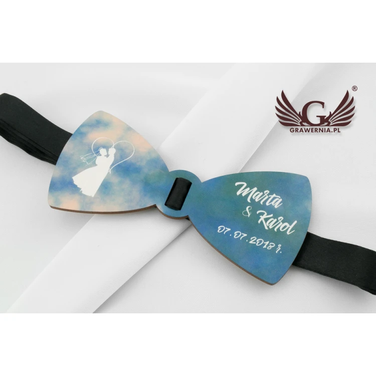 Wooden Bow Tie with Wedding Motif - Colorful UV Print - MDR032
