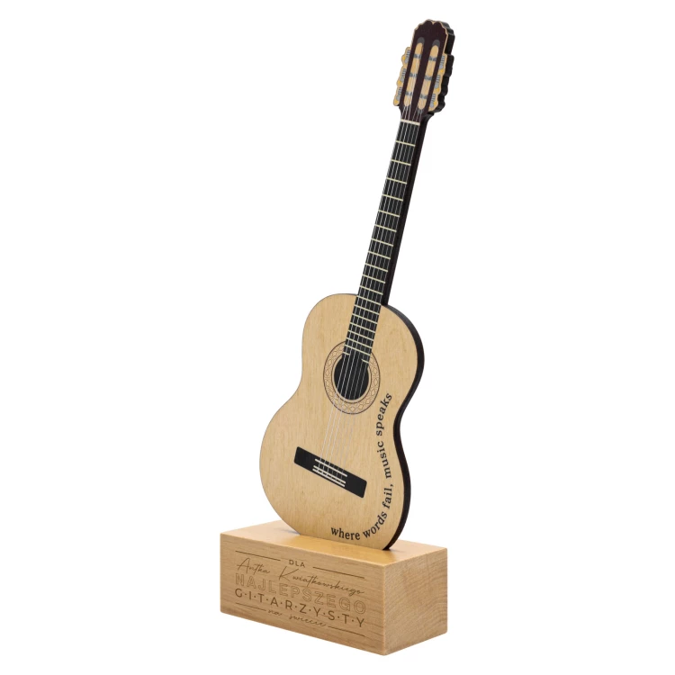 Wooden statuette for a musician in the shape of a guitar - UV print - height 27.5 cm - DTA153