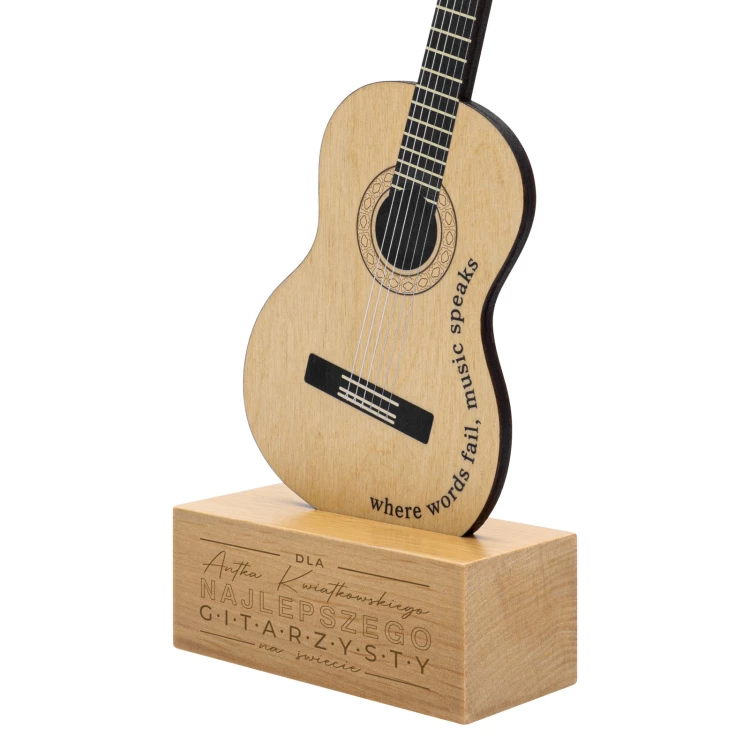 Wooden statuette for a musician in the shape of a guitar - UV print - height 27.5 cm - DTA153