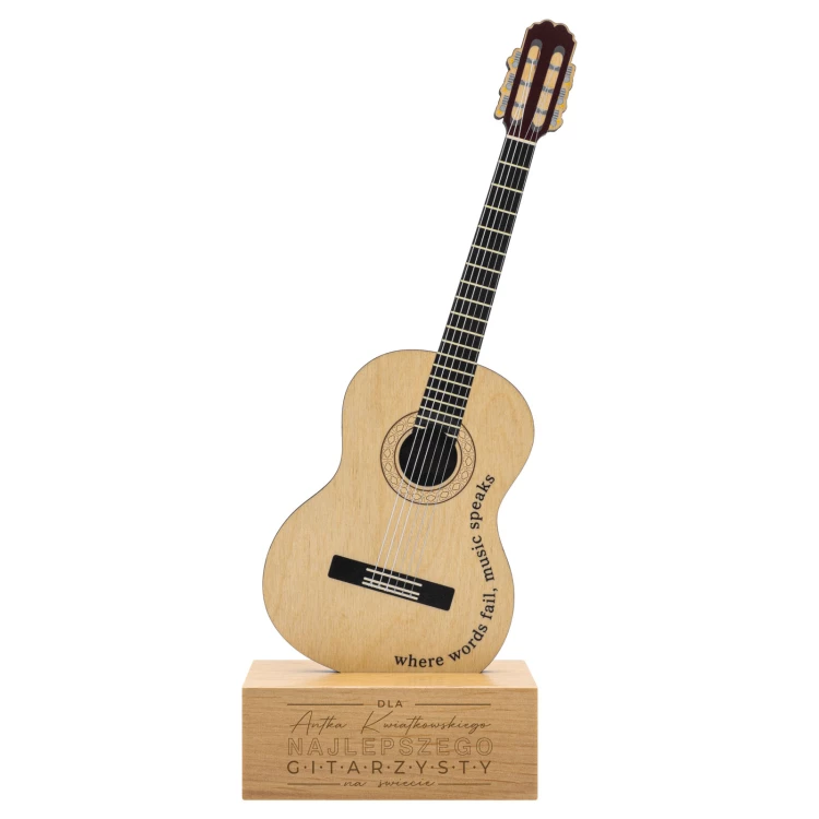 Wooden statuette for a musician in the shape of a guitar - UV print - height 27.5 cm - DTA153