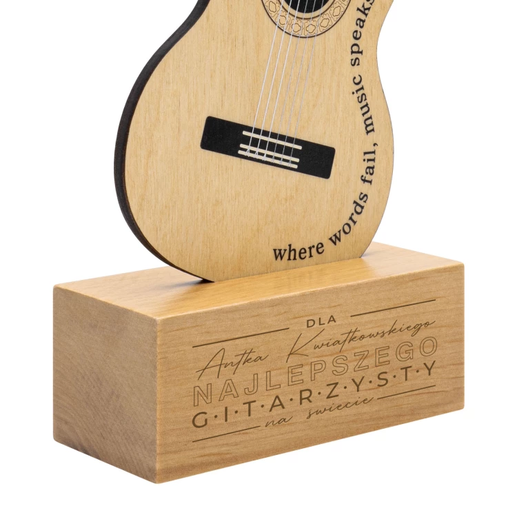 Wooden statuette for a musician in the shape of a guitar - UV print - height 27.5 cm - DTA153
