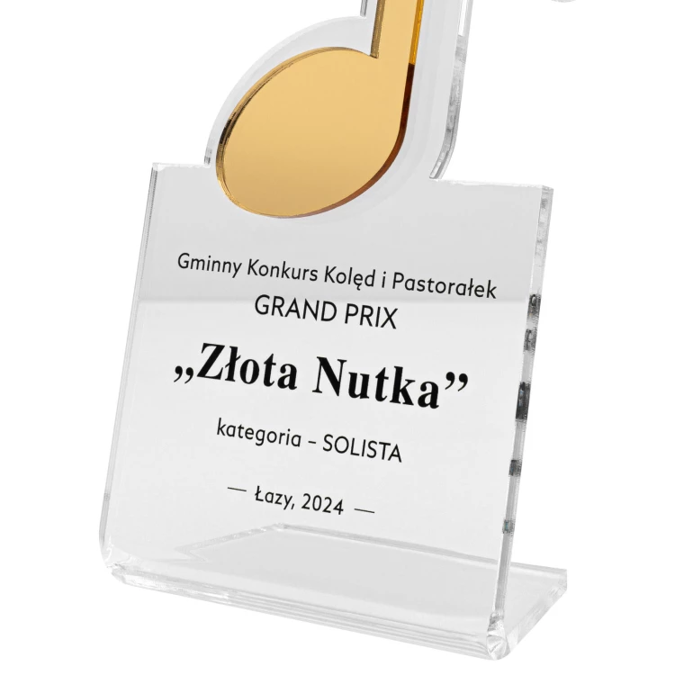 Golden Note music award - acrylic statuette for a musician - H 108x230 mm - DTA170