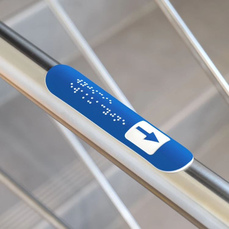 Braille Handrail Plaque - size 150x36mm - blue laminate textures - TAB545