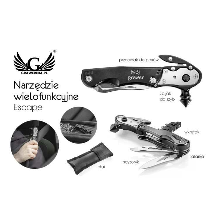Multifunctional Escape Tool with Engraving - Swiss Knife, Cutter, Screwdriver - BP100