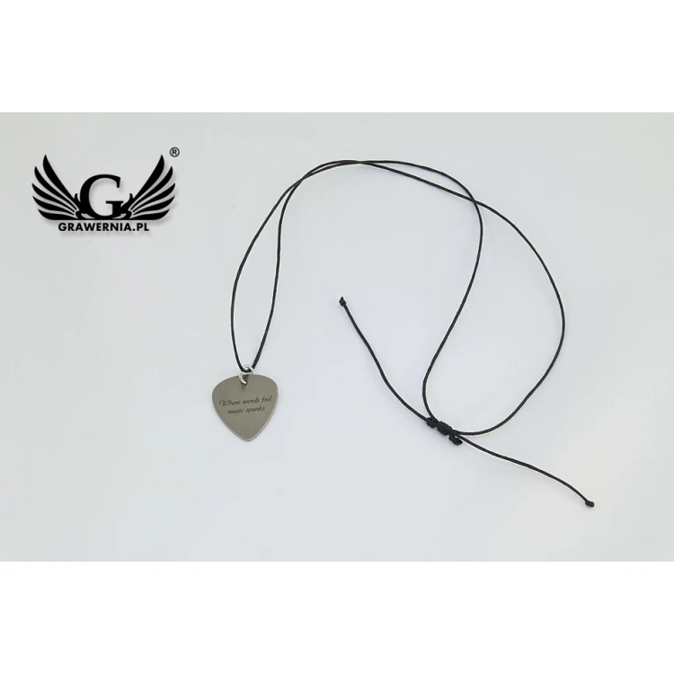 Guitarist's and Guitarist's Necklace - Guitar Pick with Custom Graphics and Text - Steel - KG06