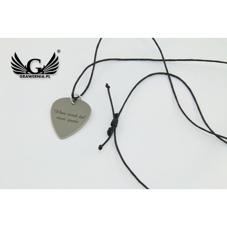 Guitarist's and Guitarist's Necklace - Guitar Pick with Custom Graphics and Text - Steel - KG06