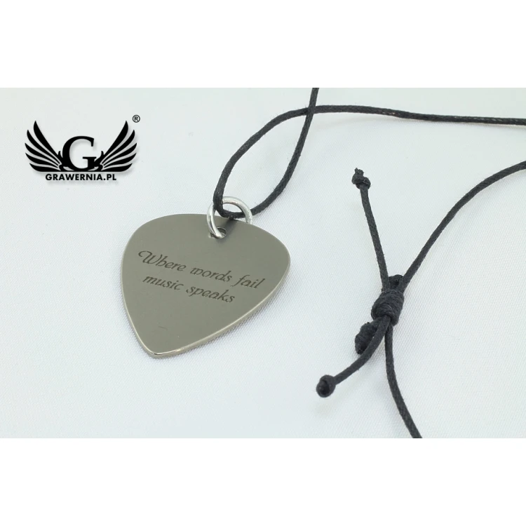 Guitarist's and Guitarist's Necklace - Guitar Pick with Custom Graphics and Text - Steel - KG06