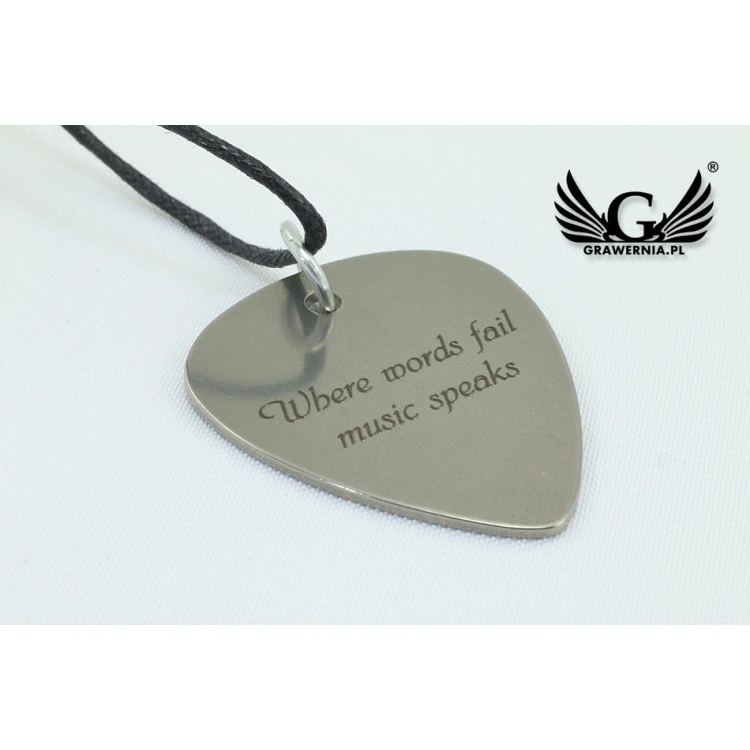 Guitarist's and Guitarist's Necklace - Guitar Pick with Custom Graphics and Text - Steel - KG06