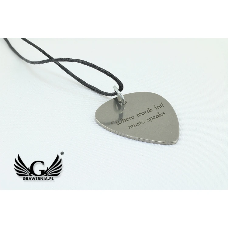 Guitarist's and Guitarist's Necklace - Guitar Pick with Custom Graphics and Text - Steel - KG06