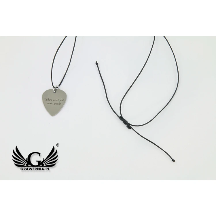 Guitarist's and Guitarist's Necklace - Guitar Pick with Custom Graphics and Text - Steel - KG06