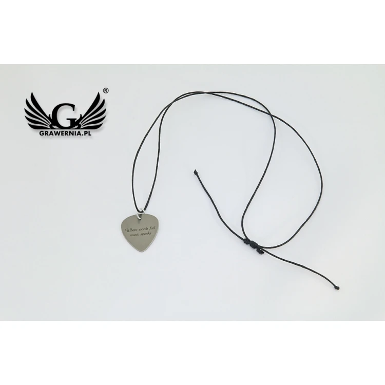 Guitarist's and Guitarist's Necklace - Guitar Pick with Custom Graphics and Text - Steel - KG06