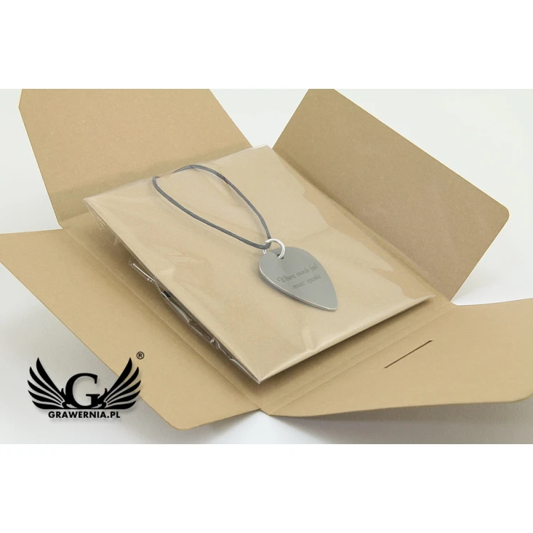 Guitarist's and Guitarist's Necklace - Guitar Pick with Custom Graphics and Text - Steel - KG06