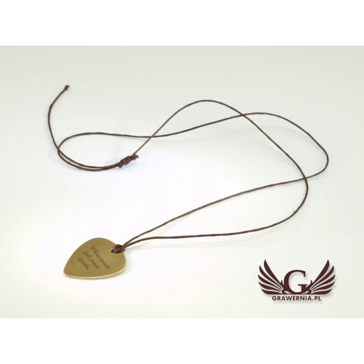 Guitar Pick Necklace with Custom Graphics and Text - Brass - KG03