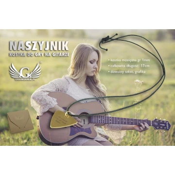 Guitar Pick Necklace with Custom Graphics and Text - Brass - KG04