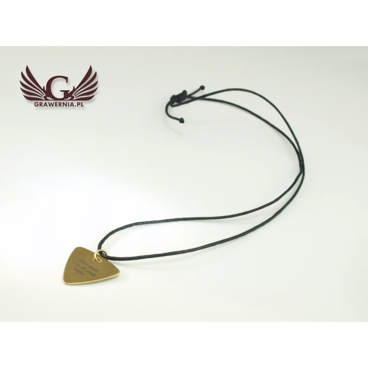 Guitar Pick Necklace with Custom Graphics and Text - Brass - KG04