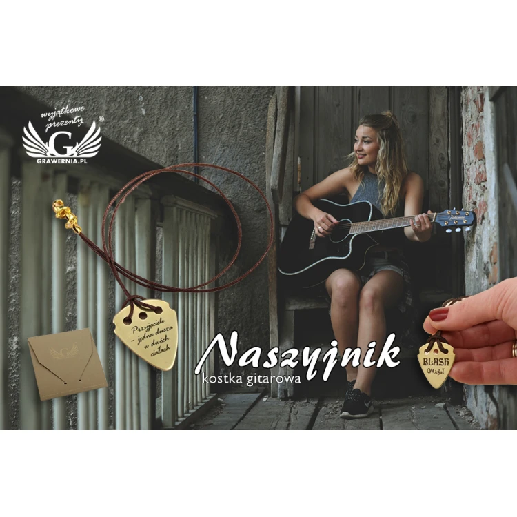 Guitar Pick Necklace with Custom Logo - Brass - KG01
