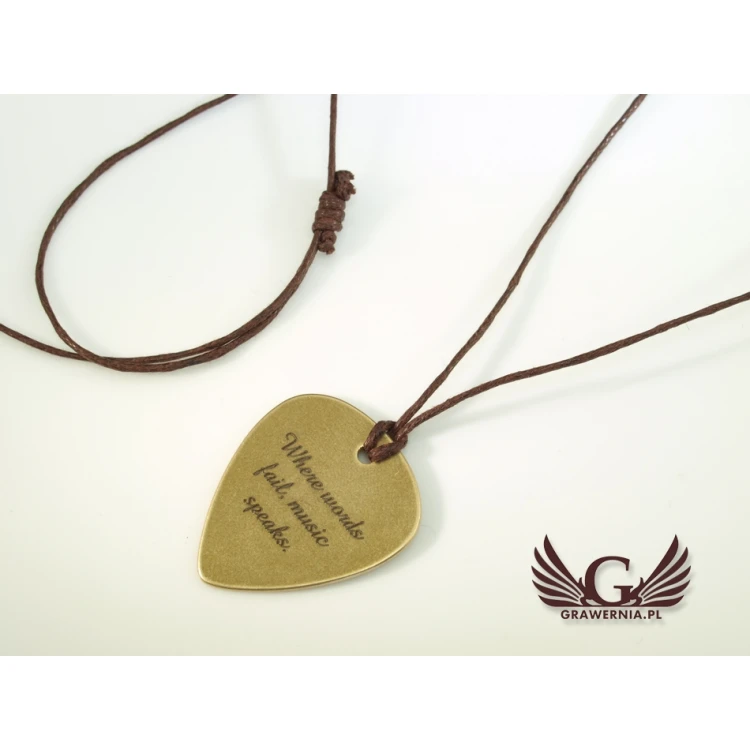Guitar Pick Necklace with Custom Graphics and Text - Brass - KG03