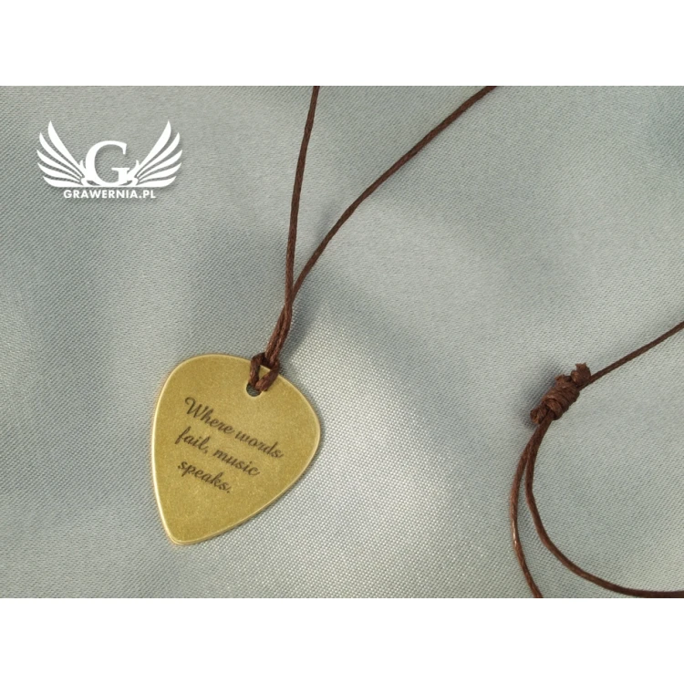 Guitar Pick Necklace with Custom Graphics and Text - Brass - KG03