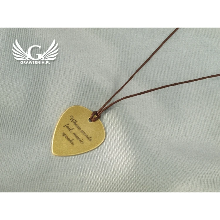 Guitar Pick Necklace with Custom Graphics and Text - Brass - KG03