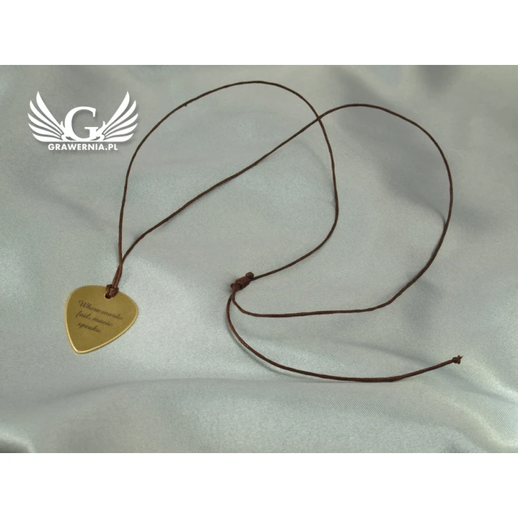 Guitar Pick Necklace with Custom Graphics and Text - Brass - KG03