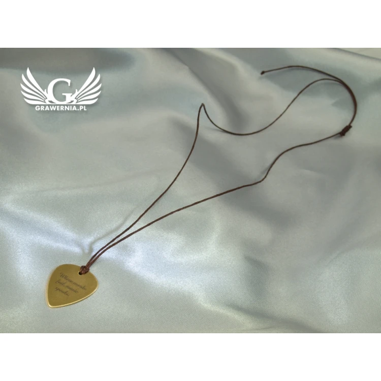Guitar Pick Necklace with Custom Graphics and Text - Brass - KG03