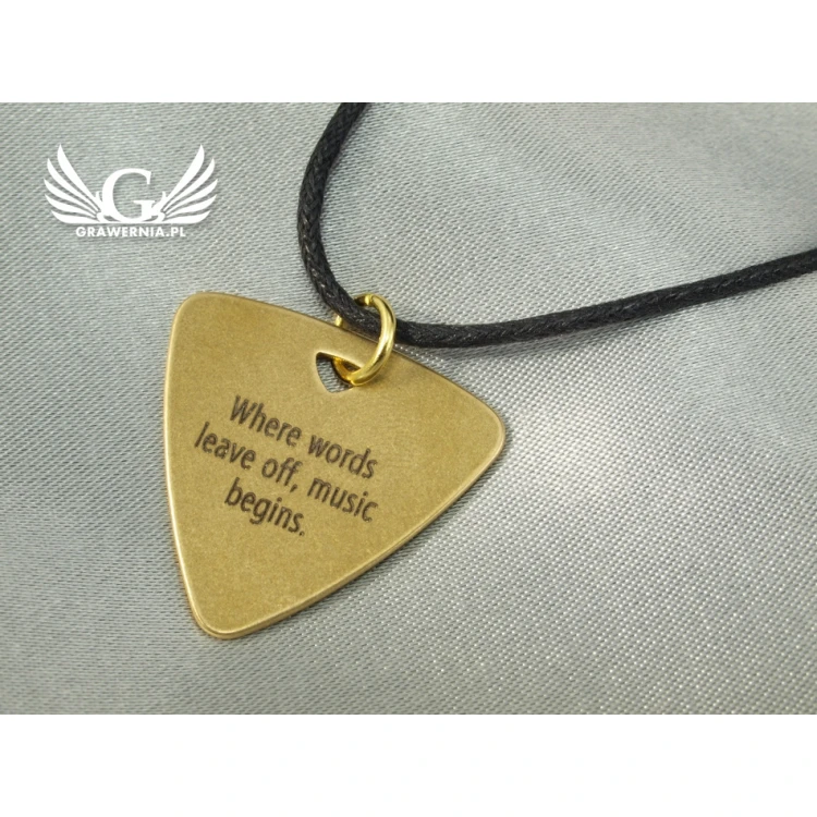 Guitar Pick Necklace with Custom Graphics and Text - Brass - KG04