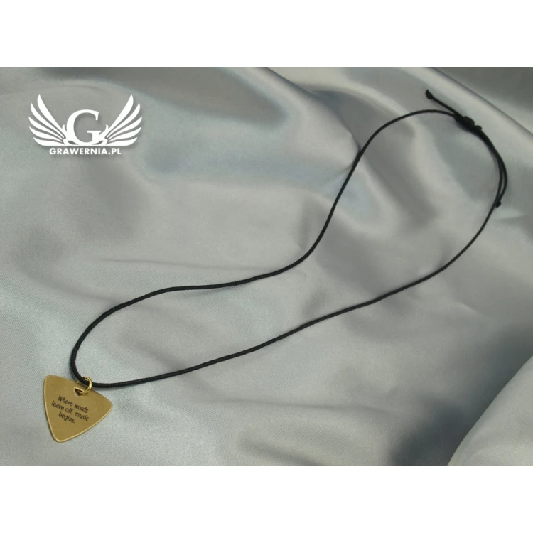 Guitar Pick Necklace with Custom Graphics and Text - Brass - KG04