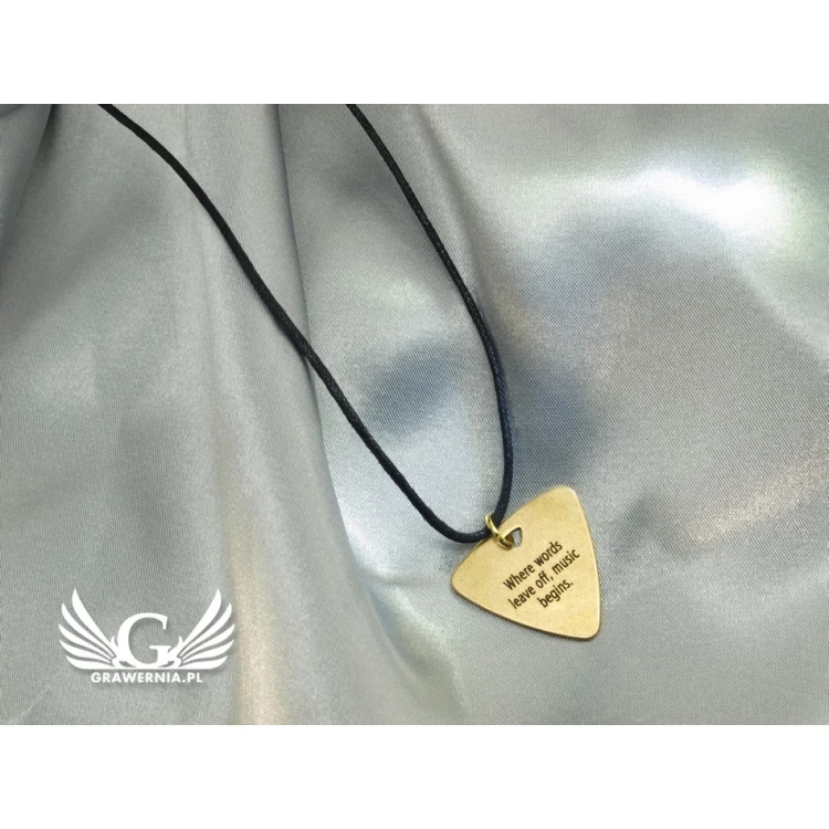 Guitar Pick Necklace with Custom Graphics and Text - Brass - KG04