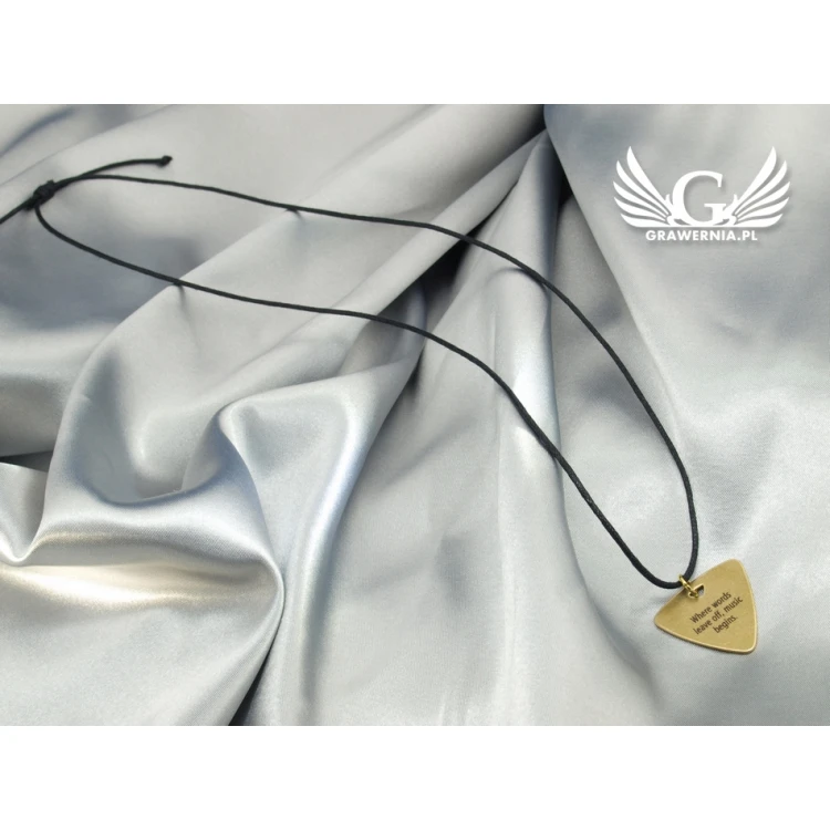 Guitar Pick Necklace with Custom Graphics and Text - Brass - KG04