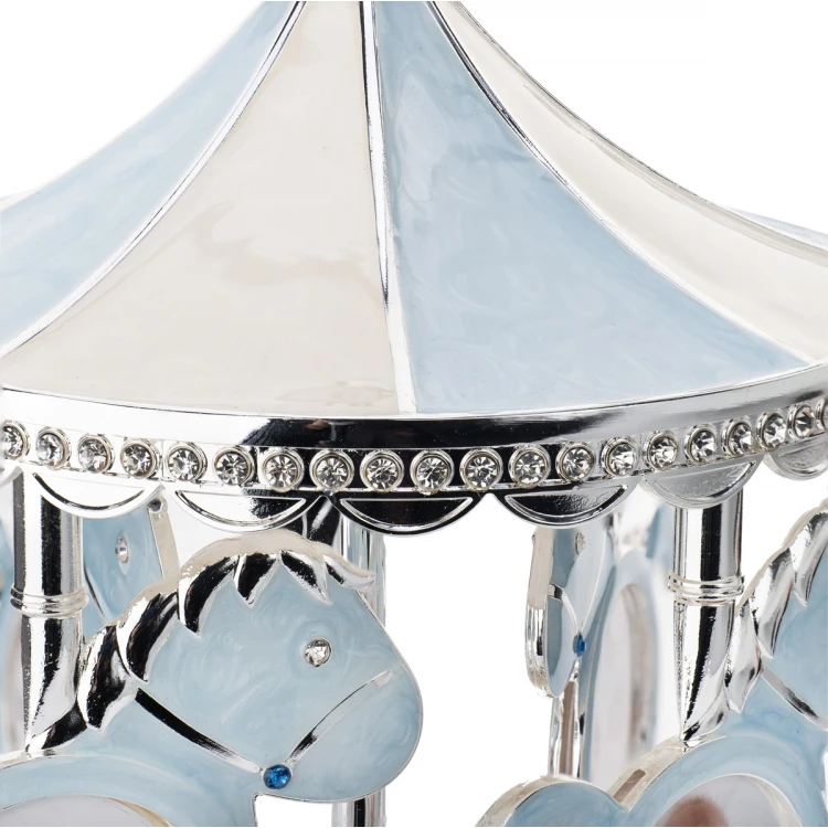 Blue Carousel Photo Holder with Music Box - Horses - Baptism Keepsake - POZ004
