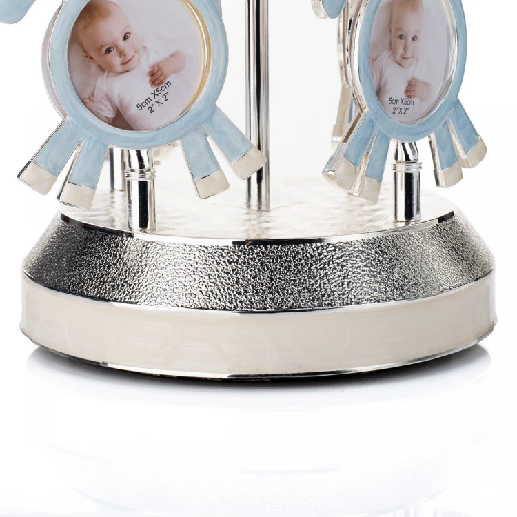 Blue Carousel Photo Holder with Music Box - Horses - Baptism Keepsake - POZ004