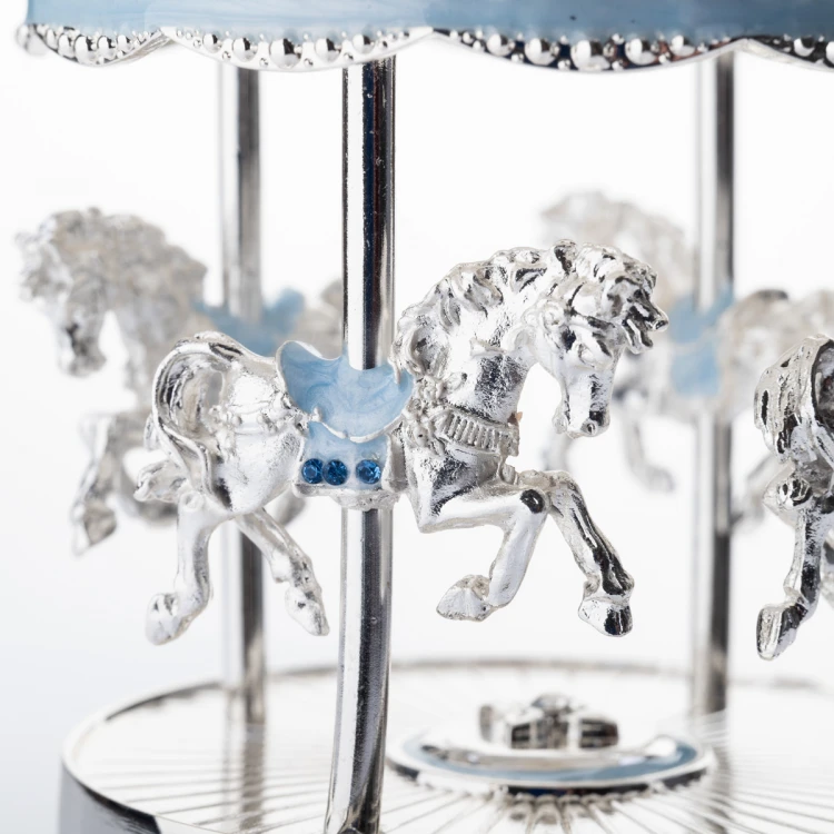 Blue Carousel with Music Box - Ponies - Holy Baptism Souvenir - POZ005