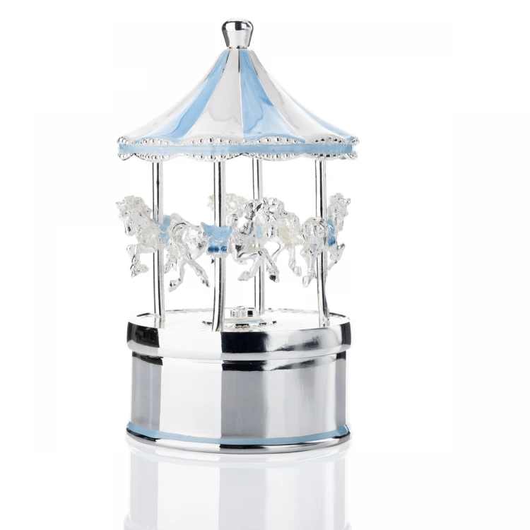 Blue Carousel with Music Box - Ponies - Holy Baptism Souvenir - POZ005