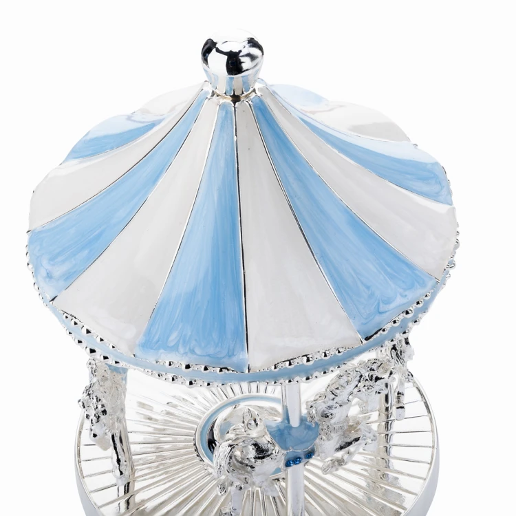 Blue Carousel with Music Box - Ponies - Holy Baptism Souvenir - POZ005