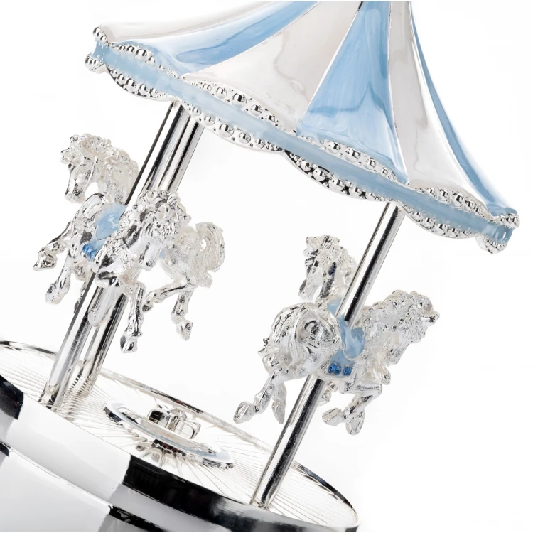 Blue Carousel with Music Box - Ponies - Holy Baptism Souvenir - POZ005