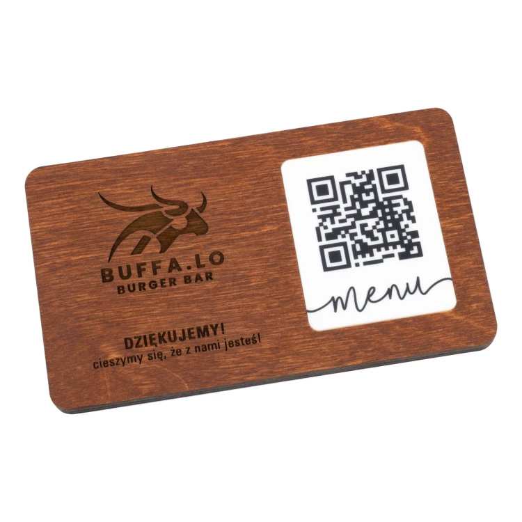 Menu with interchangeable QR code and company logo - engraved wood - dim. 120x70mm - MEN024