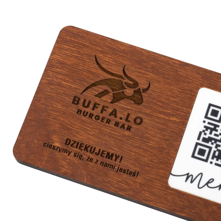 Menu with interchangeable QR code and company logo - engraved wood - dim. 120x70mm - MEN024