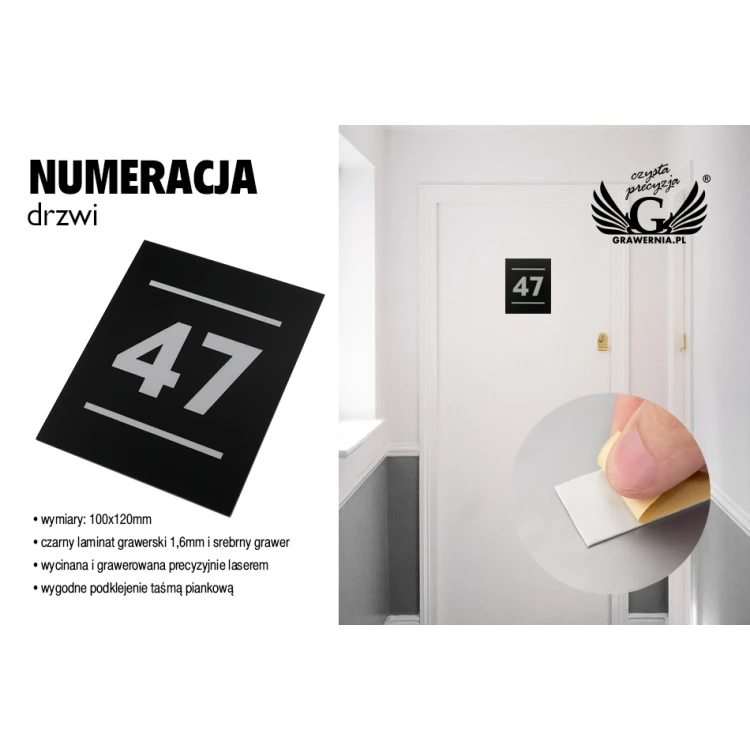 Door Numbering - Matte Black with Silver Matte Engraving - ND027 - Size 100x120mm