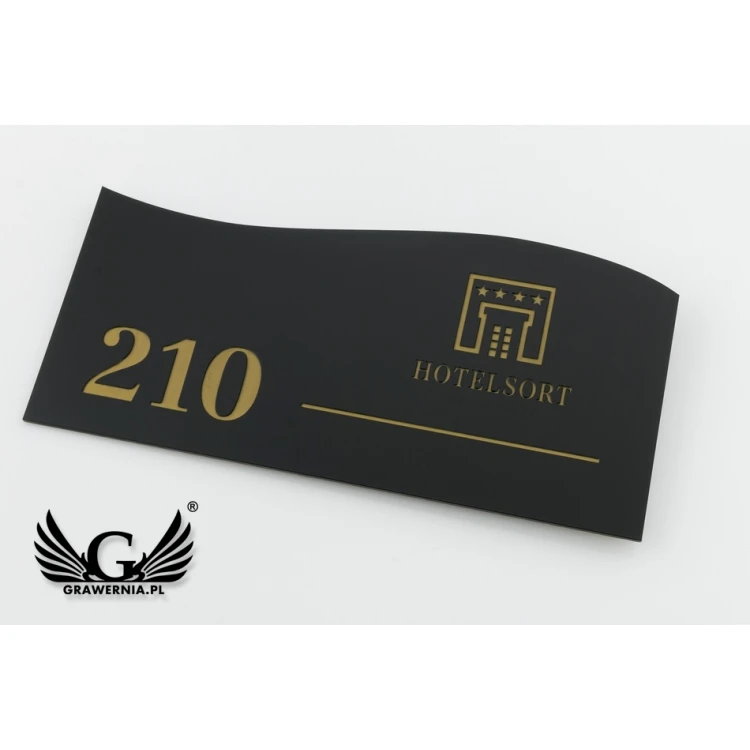 Door Numbering - Matte Black Exterior with Gold Engraving - ND023 - Size 150x70mm