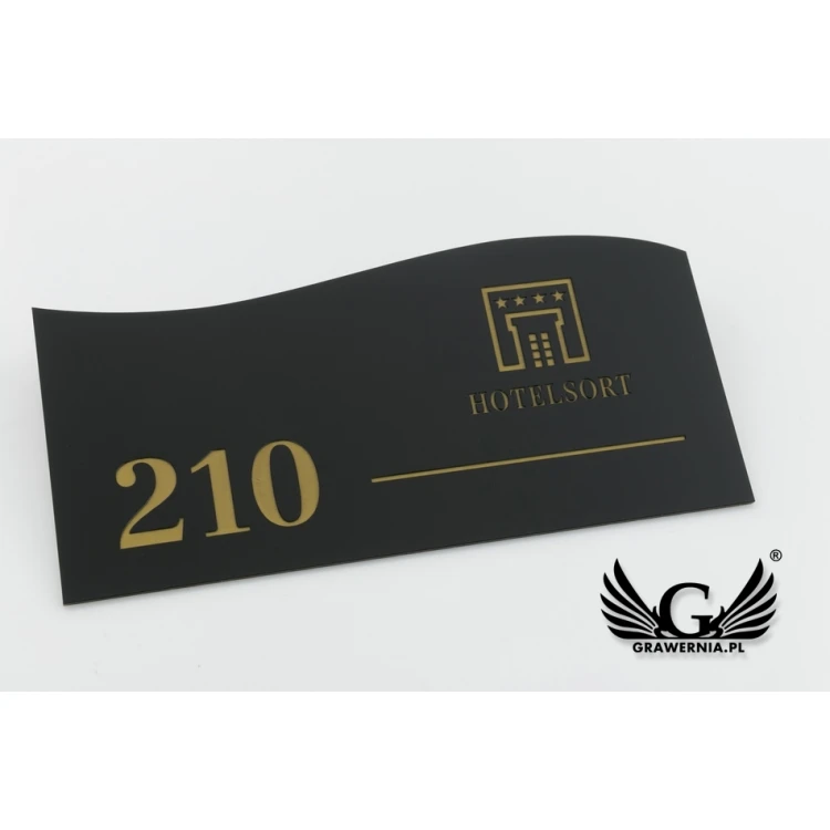 Door Numbering - Matte Black Exterior with Gold Engraving - ND023 - Size 150x70mm