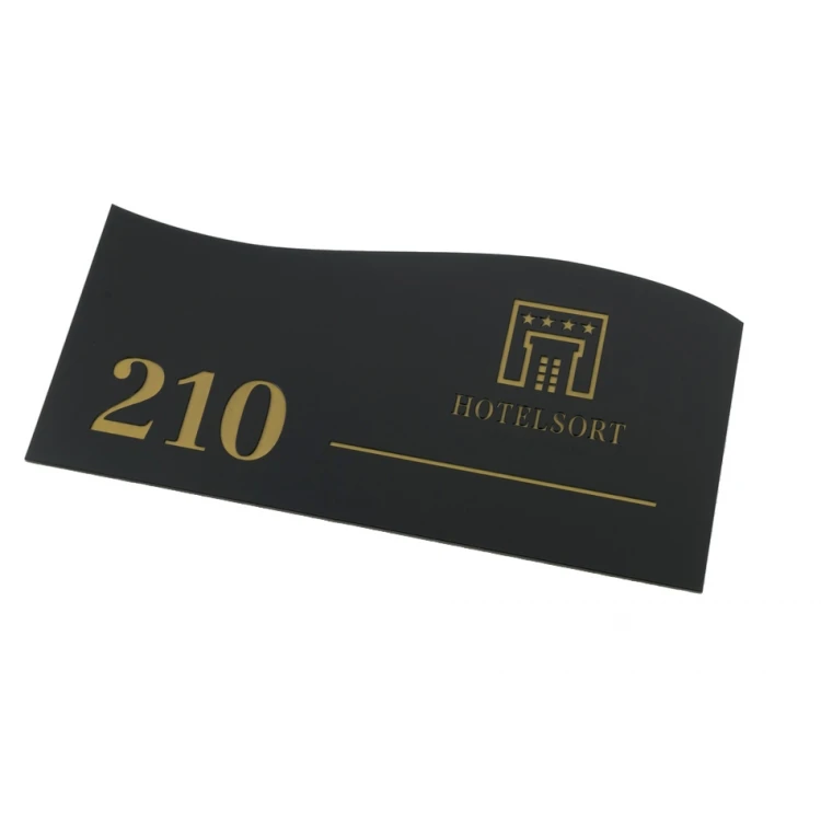Door Numbering - Matte Black Exterior with Gold Engraving - ND023 - Size 150x70mm