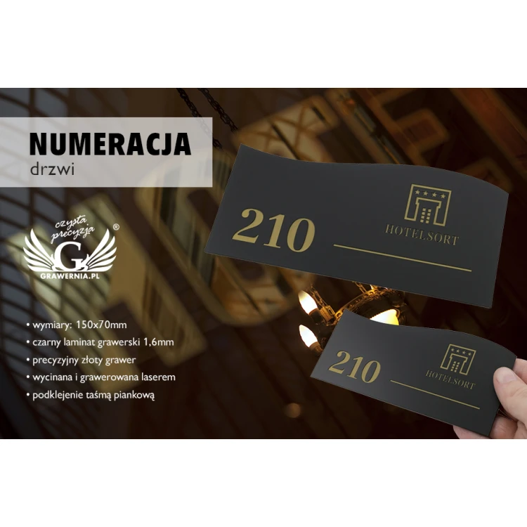 Door Numbering - Matte Black Exterior with Gold Engraving - ND023 - Size 150x70mm